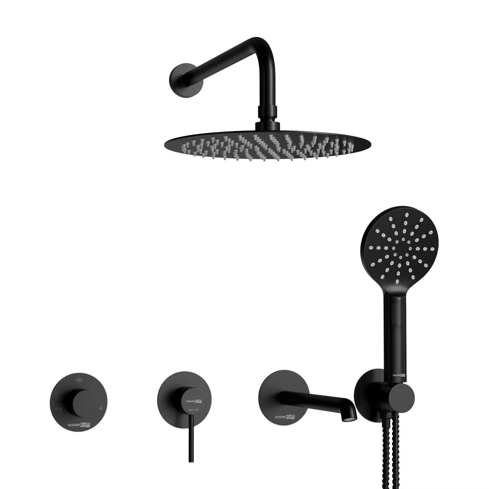 Встраиваемый комплект для ванны с верхней душев WasserKRAFT Muritz 9851.98DVR3.354.258.444.240.339.443MB, чёрный матовый