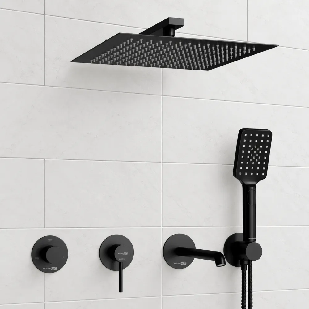 Встраиваемый комплект для ванны с верхней душев WasserKRAFT Muritz 9851.98DVR3.219.162.444.240.130.443MB, чёрный матовый